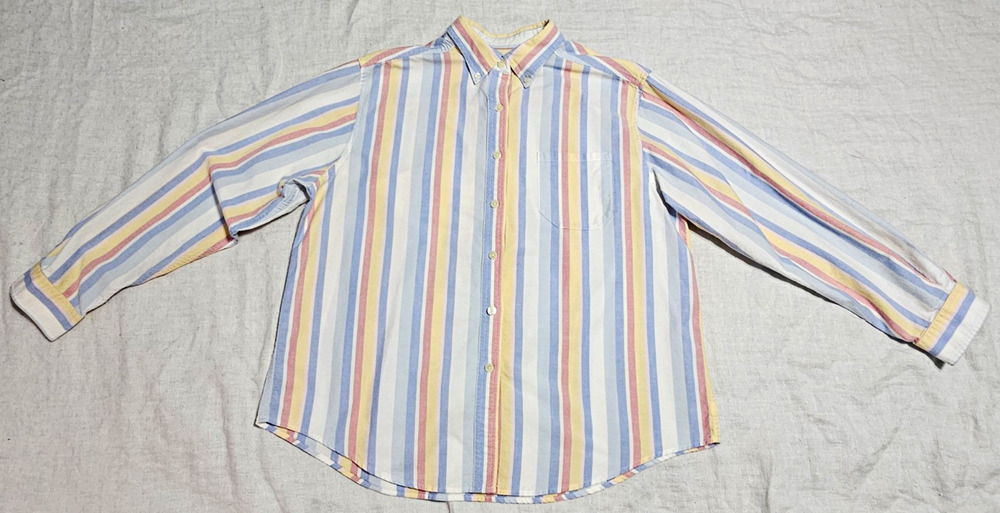 LL Bean Womens L Oxford Shirt Pastel Stripe Long Sleeve Cotton Button Down VTG